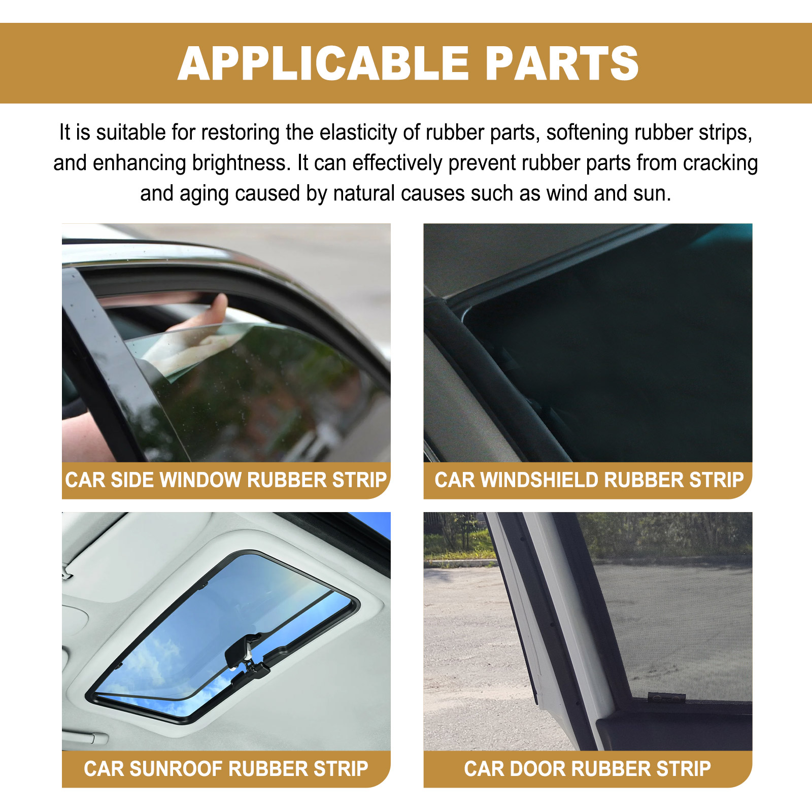 Vehicle diagram showing rubber seal treatment areas