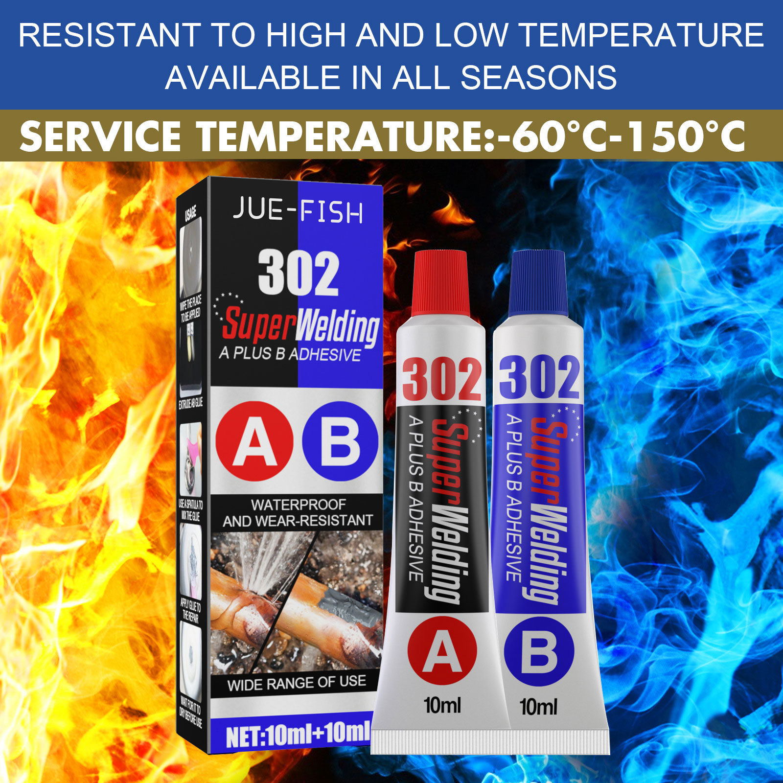 Adhesive packaging showing high and low temperature range