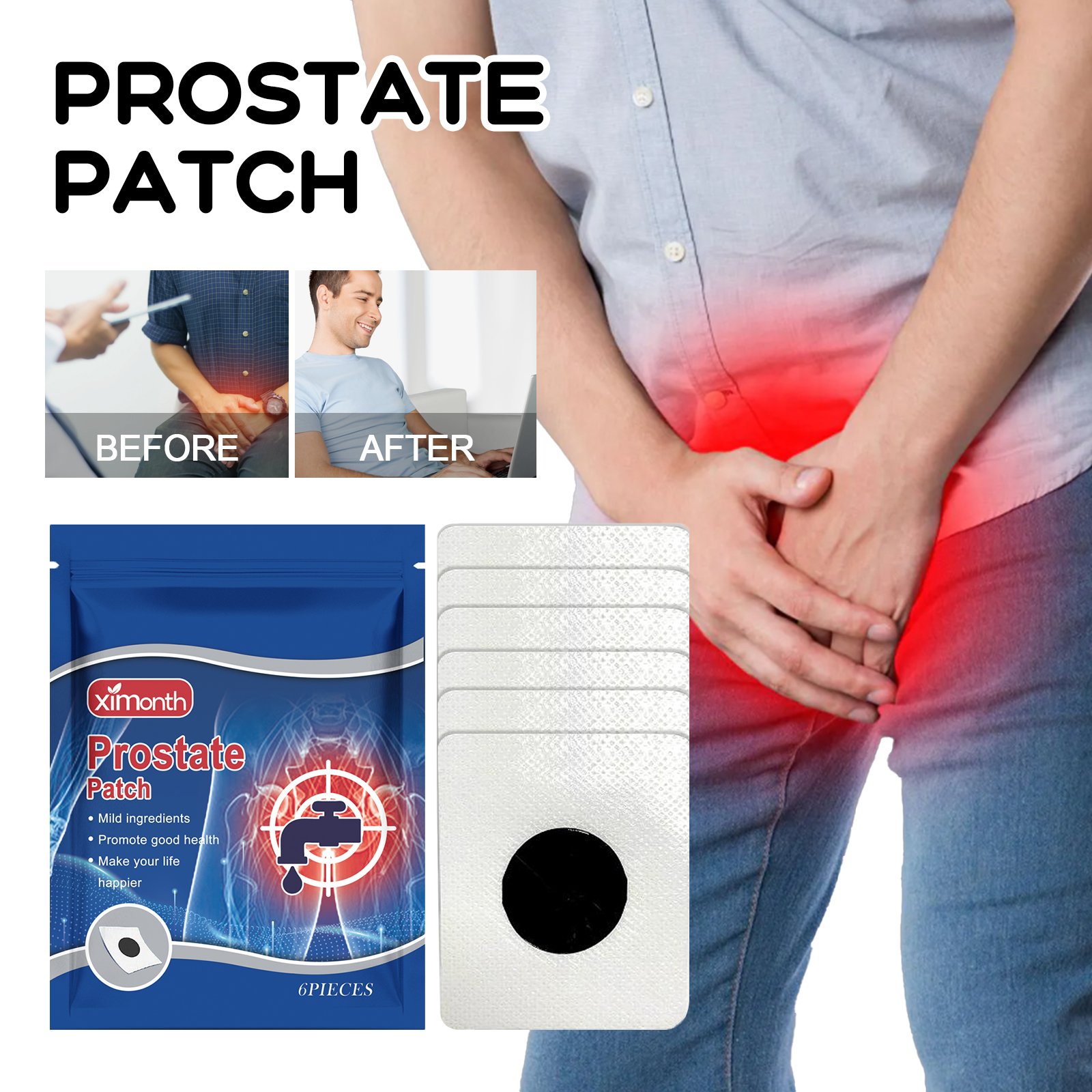 Man showing intended lower-abdomen wellness area