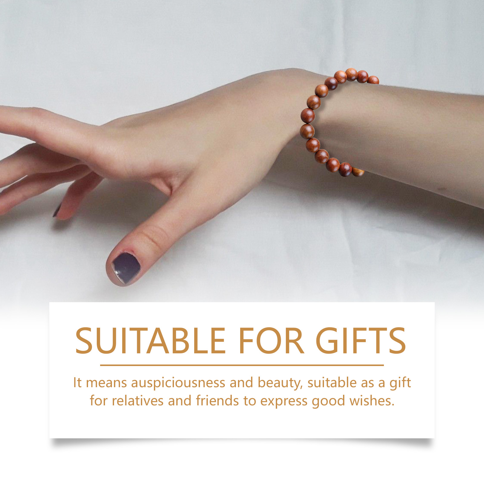 Rosewood prayer beads styled on a wrist