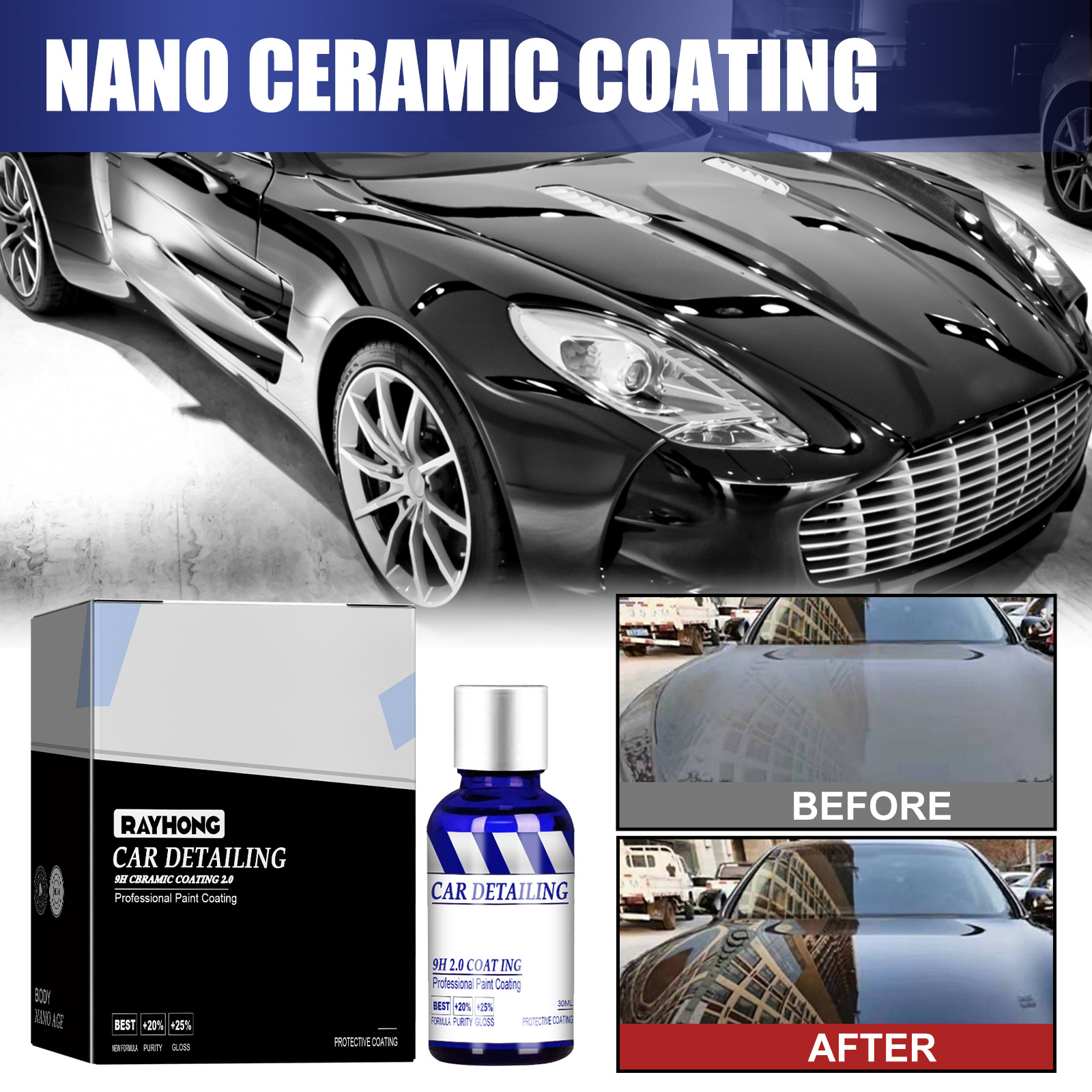Before and after glossy vehicle paint comparison