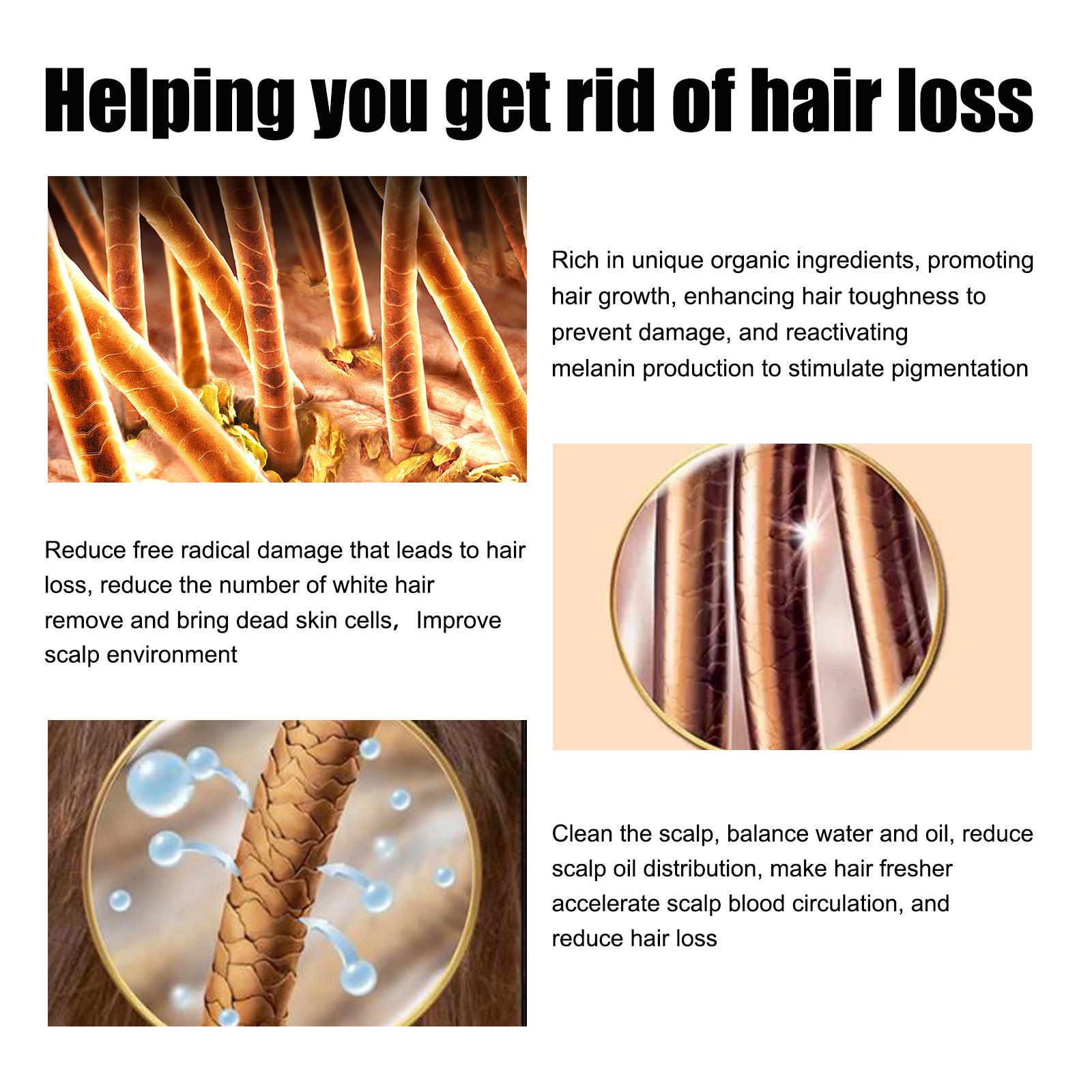 Scalp and hair nourishment benefits shown in product graphic