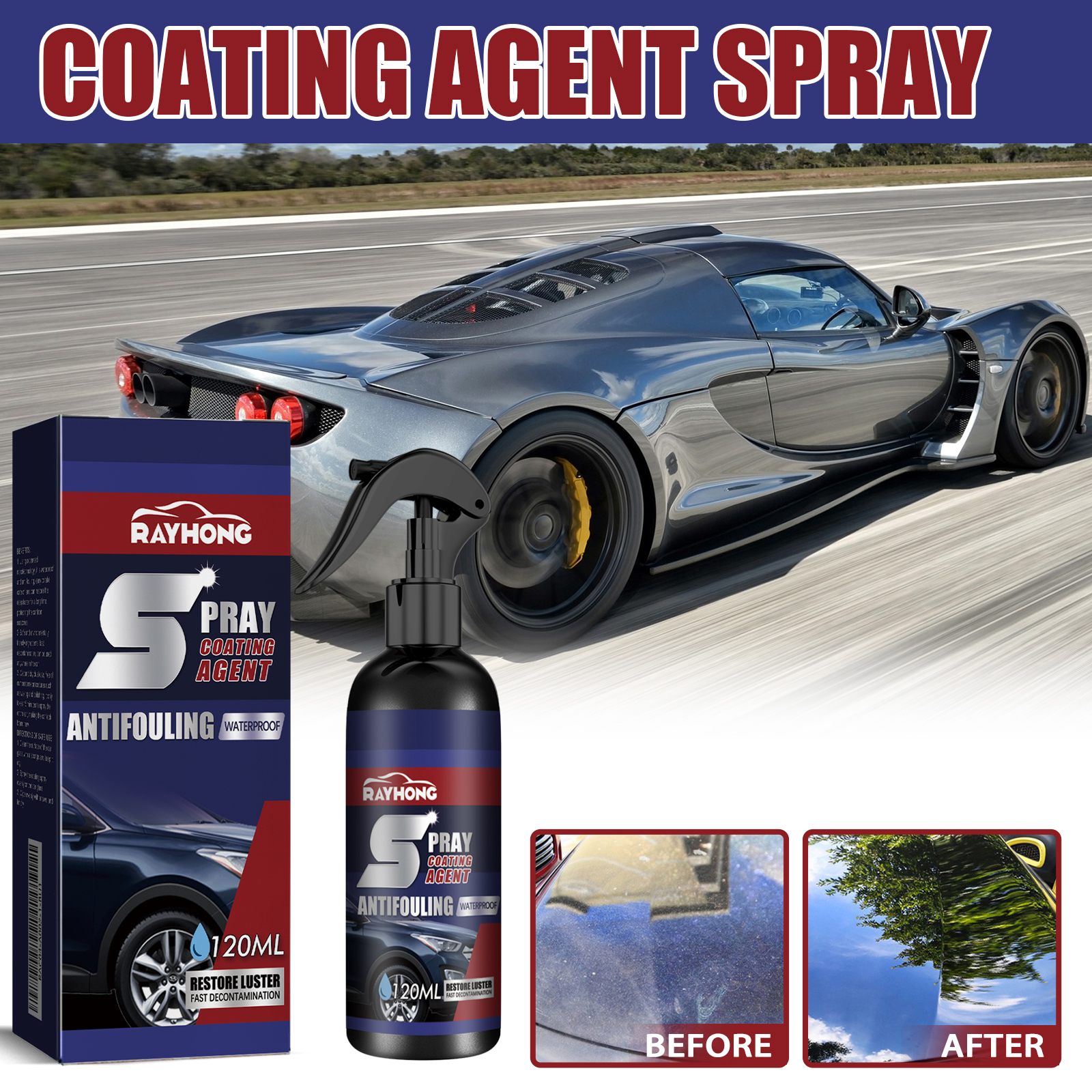 Coating spray shown beside a glossy sports car