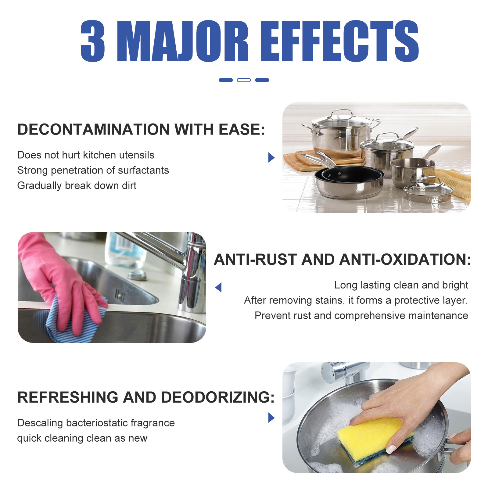 Kitchen cleaner benefits graphic with maintenance claims