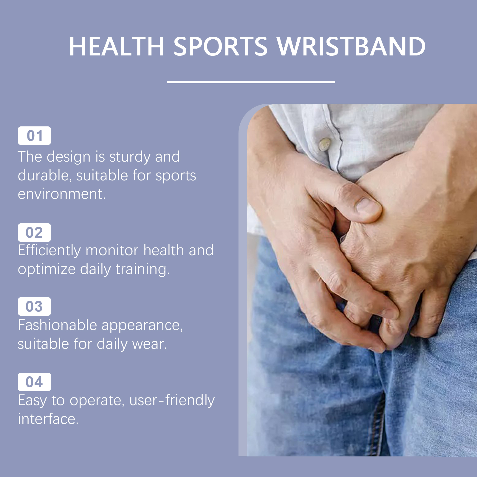 Digital sports wristband shown with feature callouts