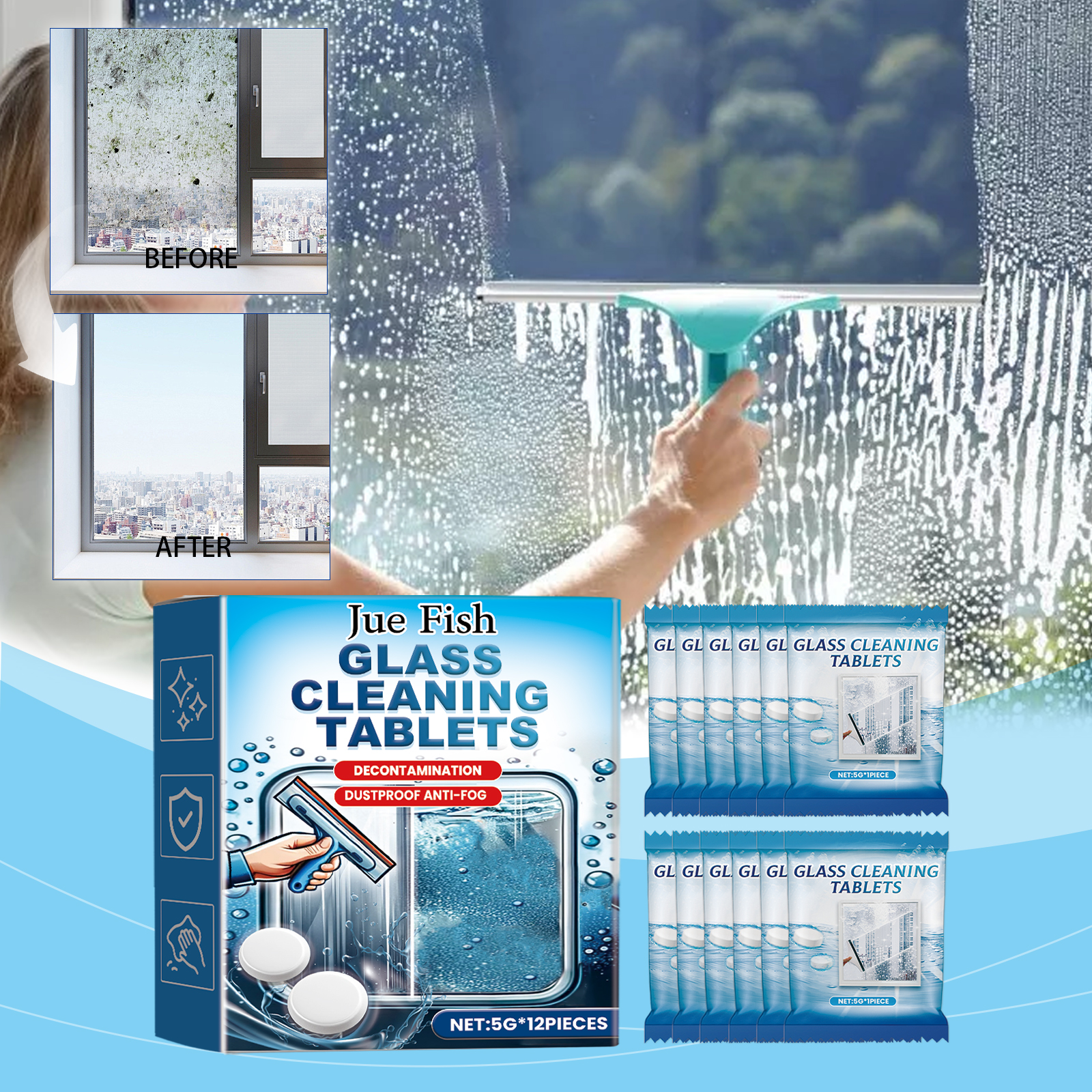 Before and after glass window cleaning result