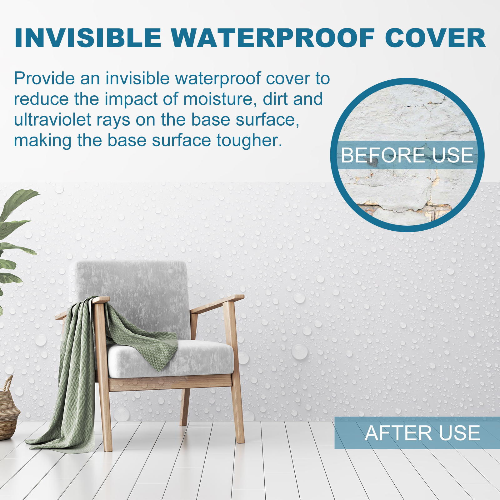 Invisible waterproof cover graphic with water droplets