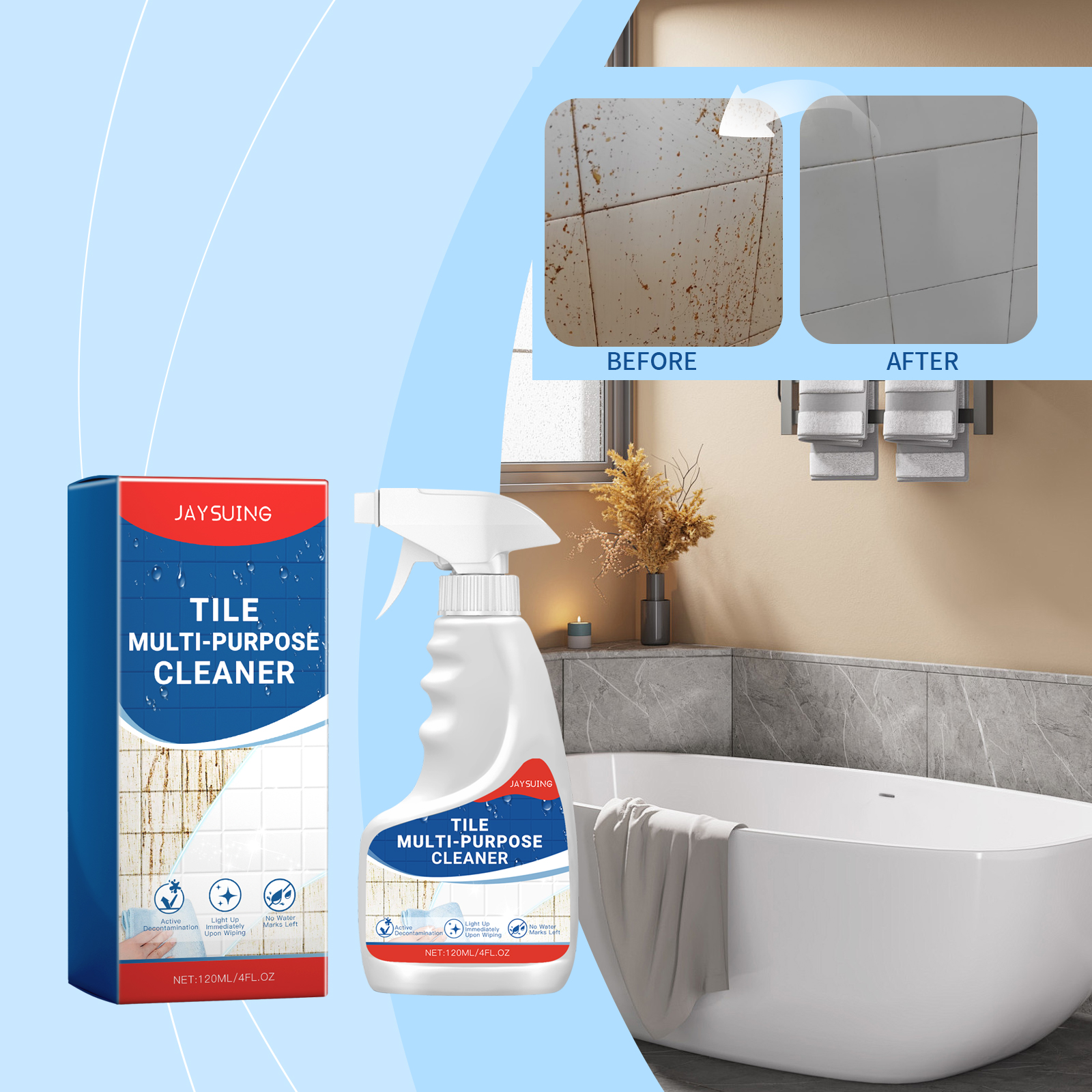 Before and after tile cleaning result panel