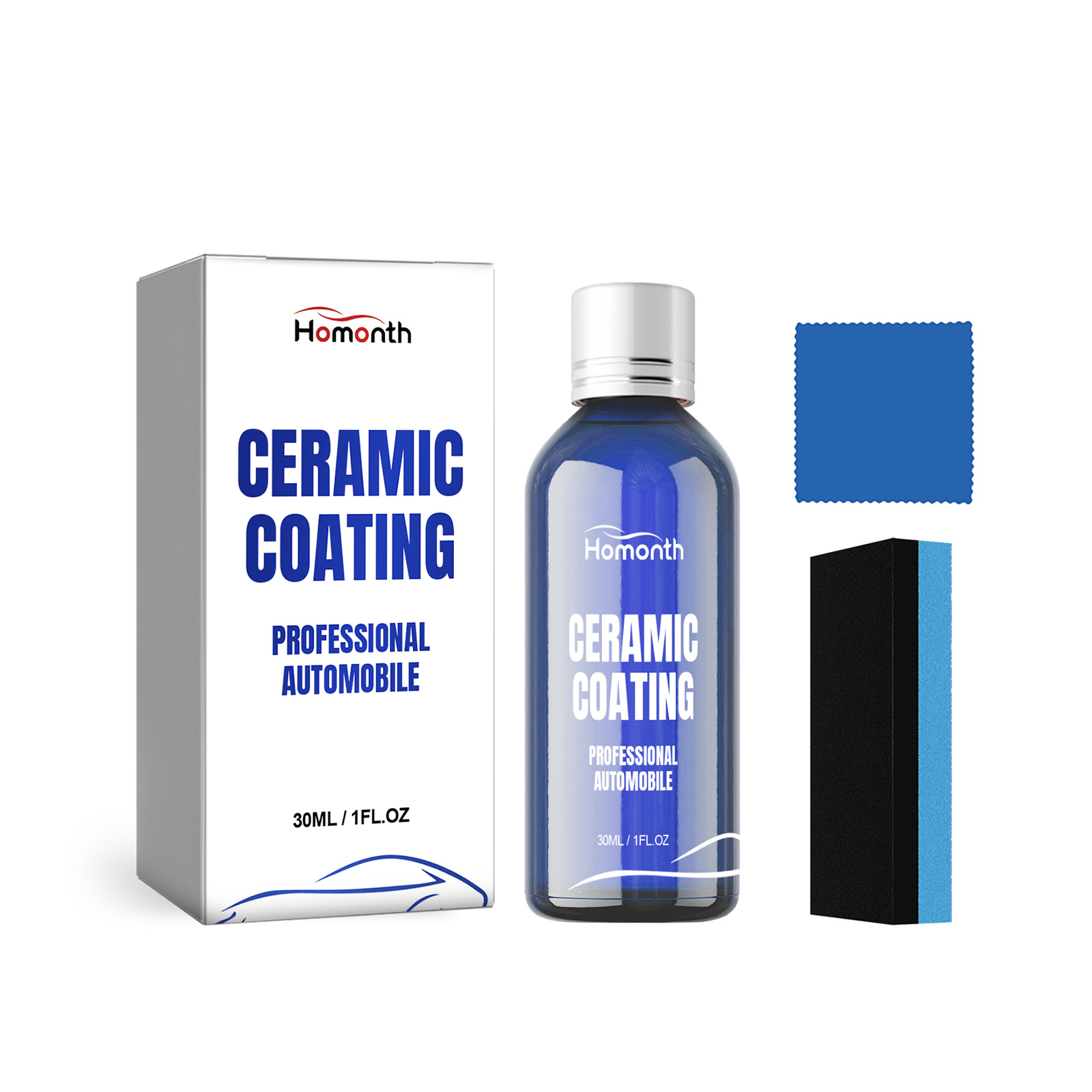 Coating bottle and two-tone sponge ready for application