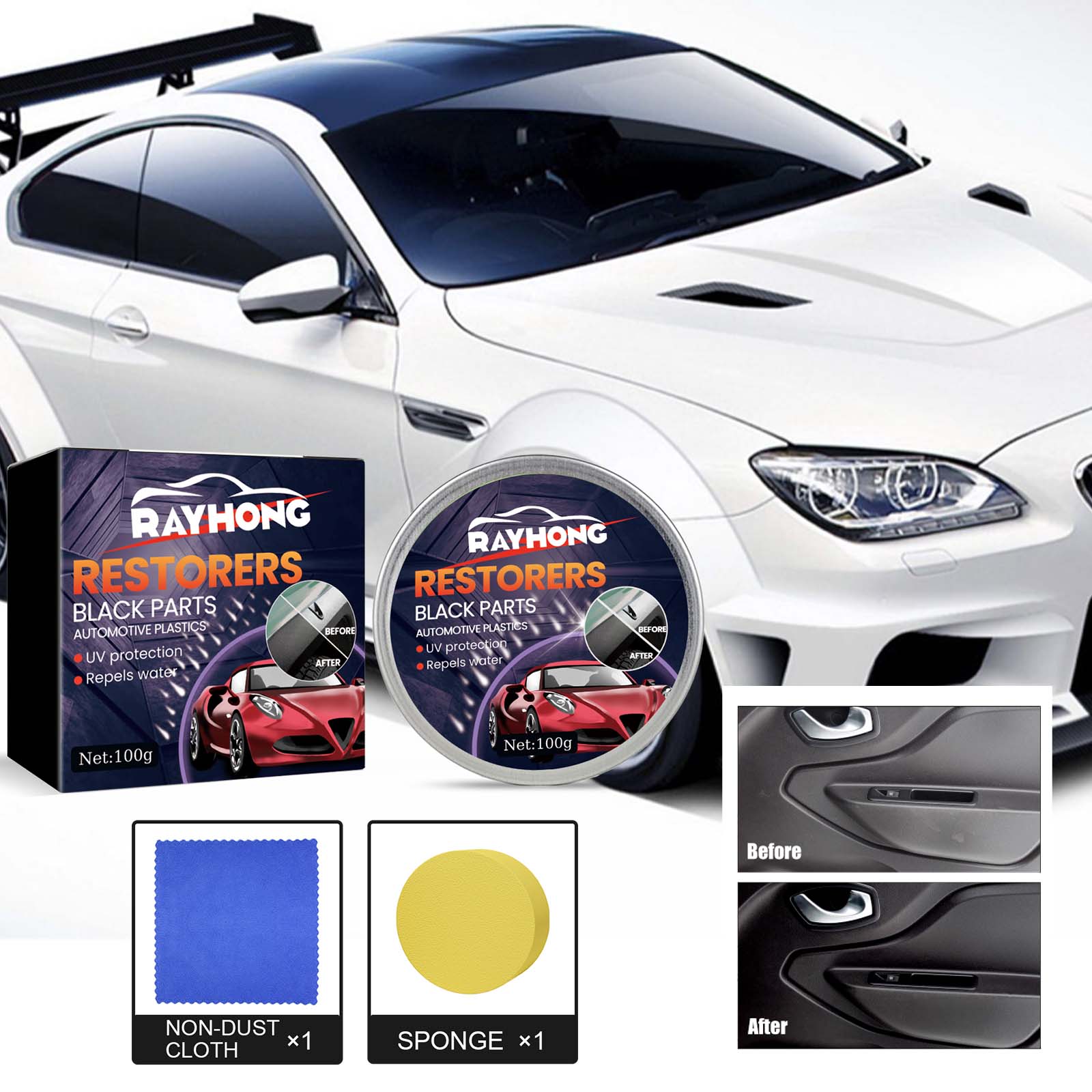 Before and after darker automotive plastic trim