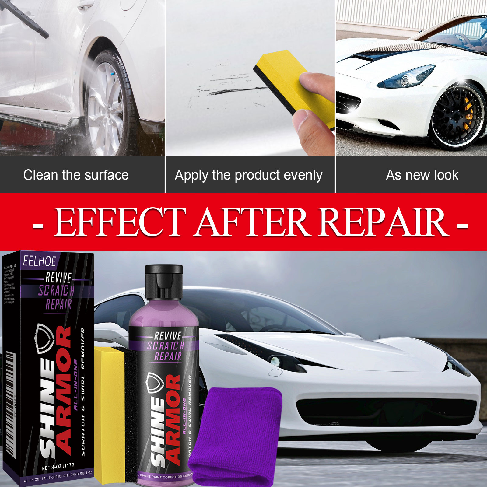 Automotive polish applied to a vehicle paint surface