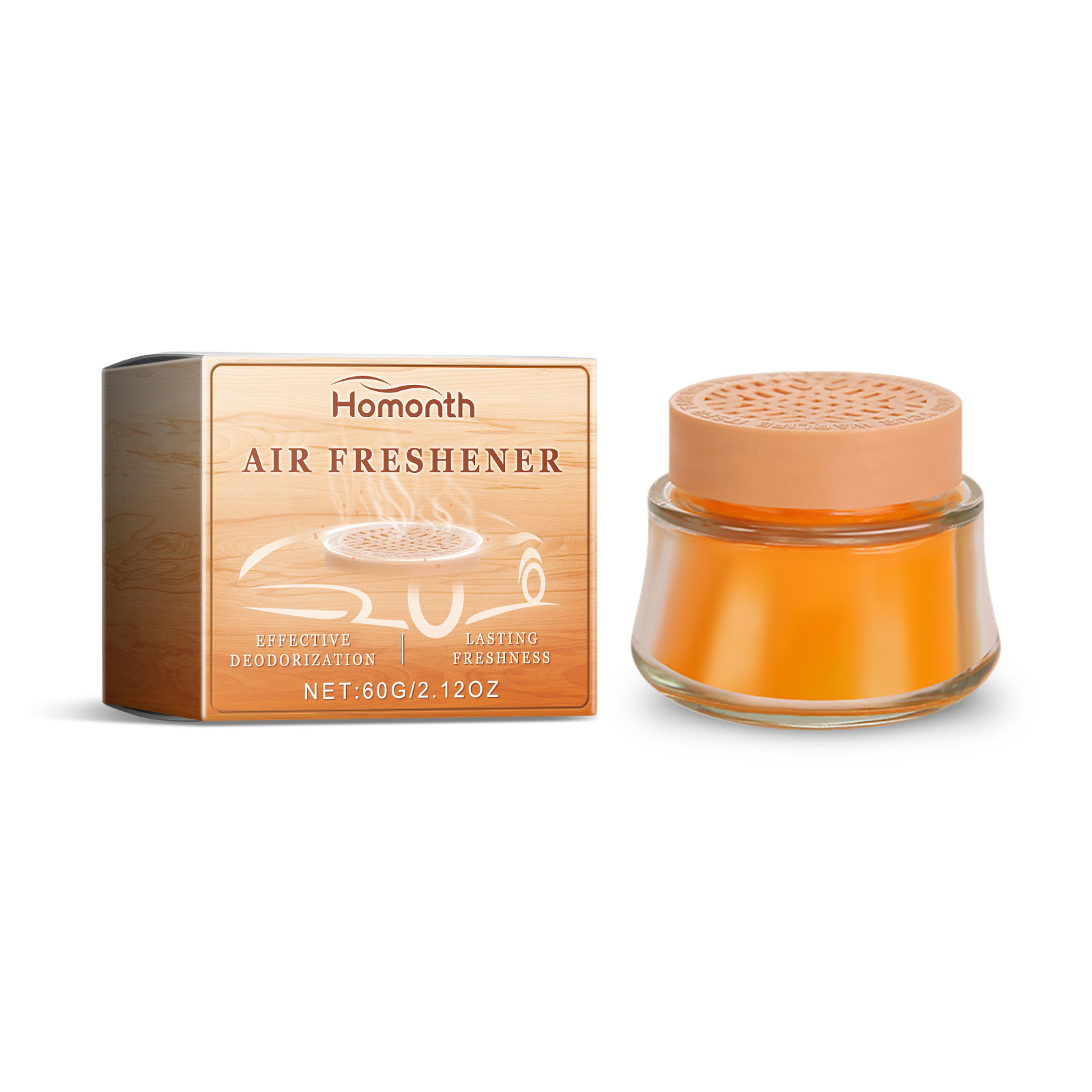 Peach perforated lid on orange car fragrance jar