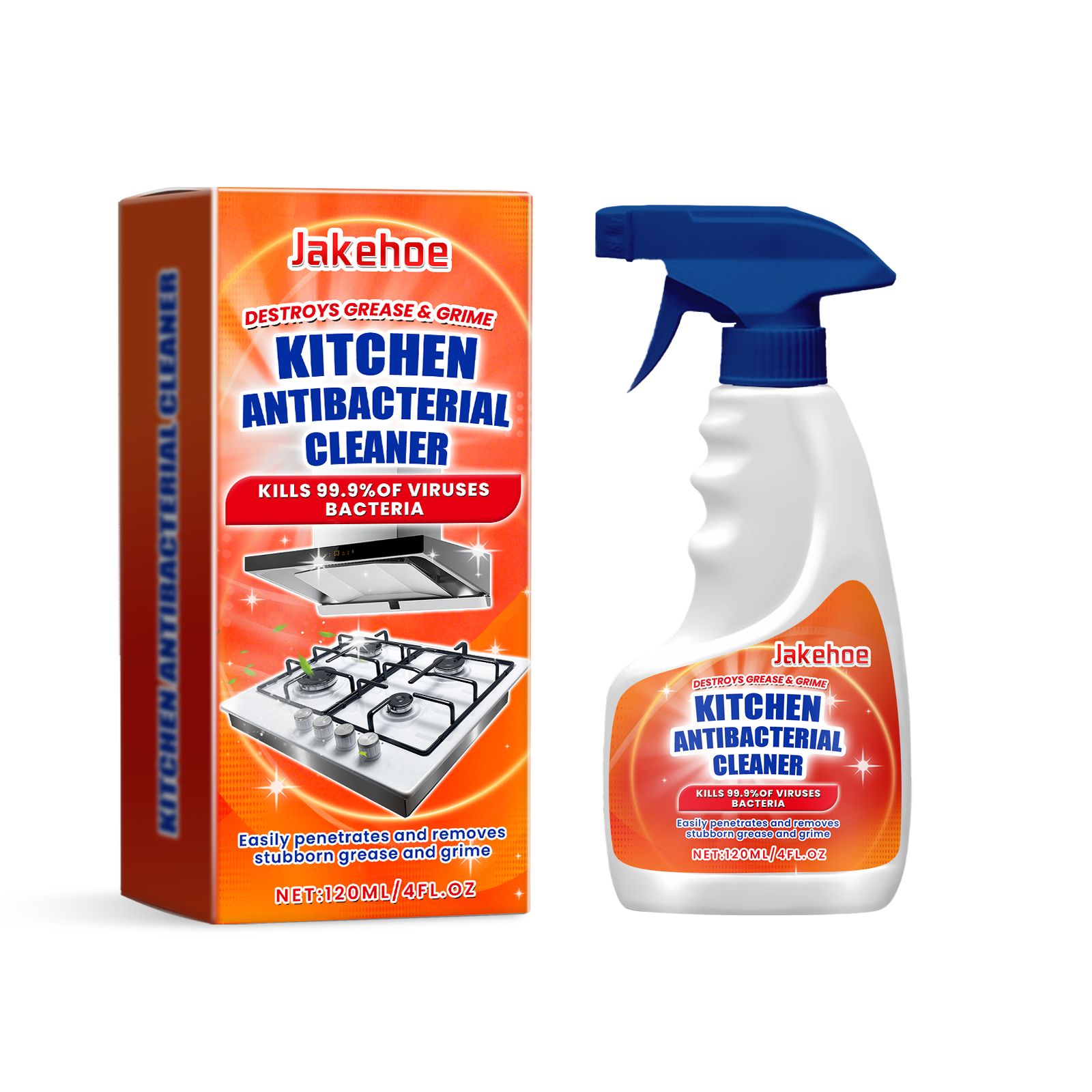 Blue trigger nozzle on kitchen cleaner bottle