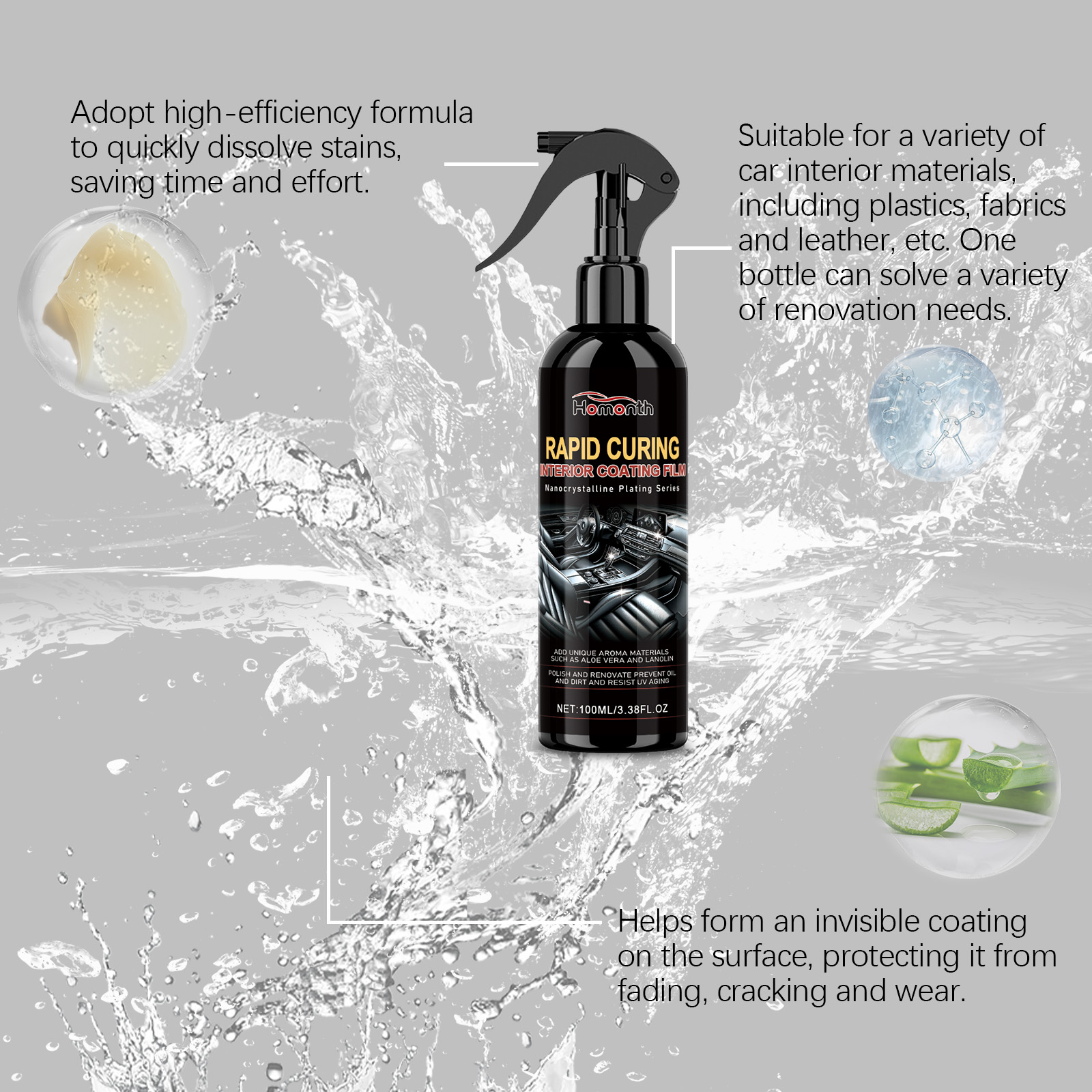 Automotive spray treatment with cleaning and coating claims