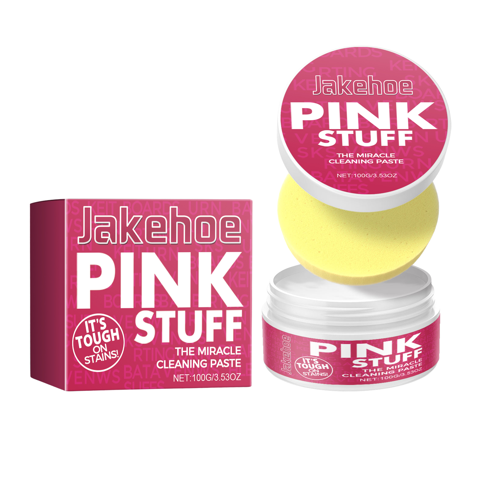 Pink paste tub and yellow sponge complete set