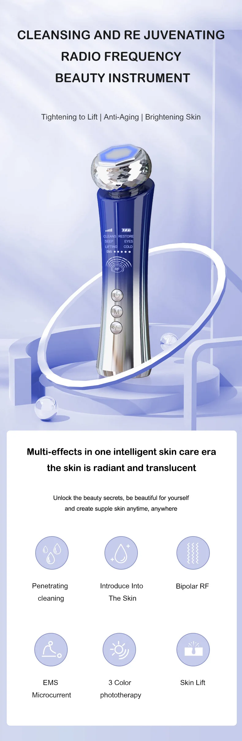 Portable Microcurrent Facial Device Lifting Tighten Wrinkle Removal Skin Care Whitening Handheld Facial Massager