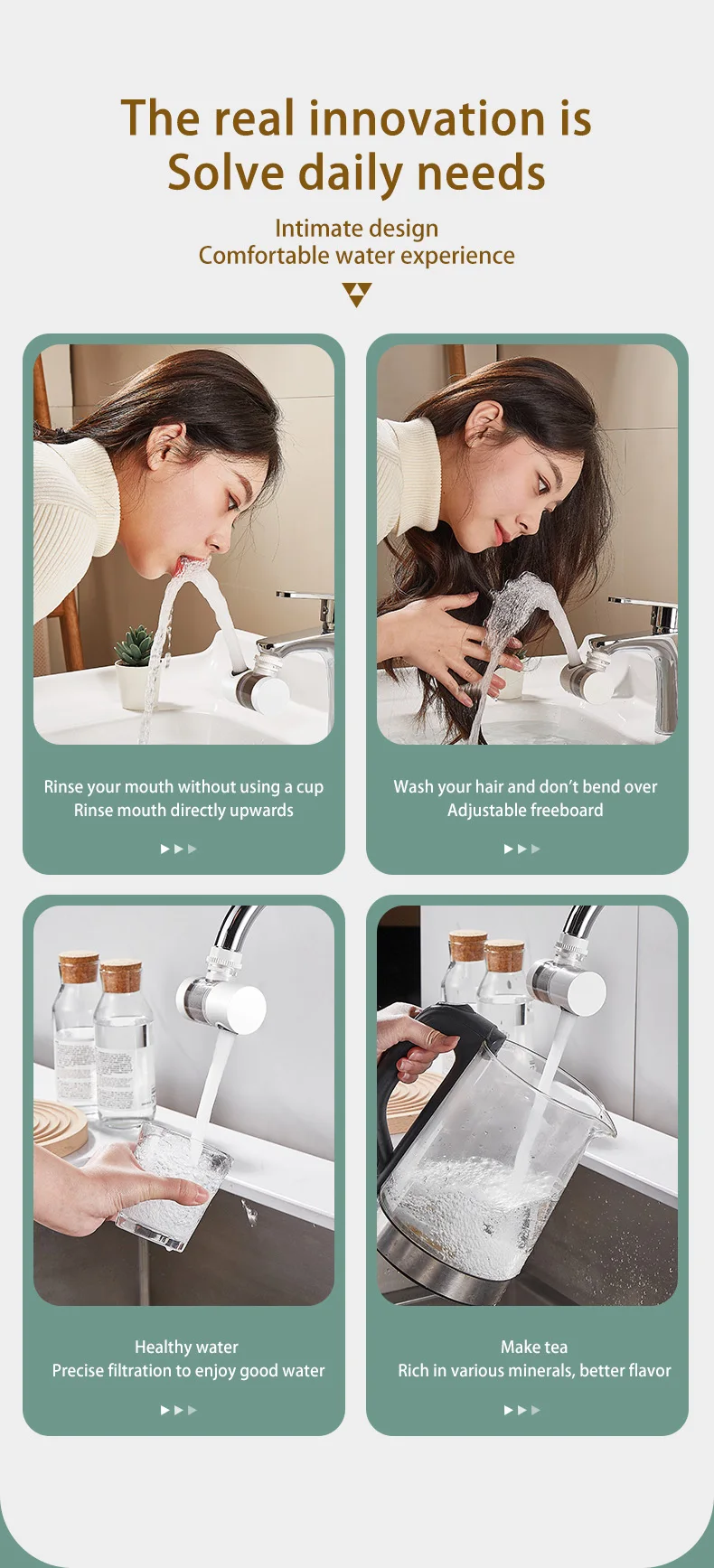 316 Stainless Steel Filter Faucet 360 Degree Household Filtration Tap Faucet Water Filter Purifier