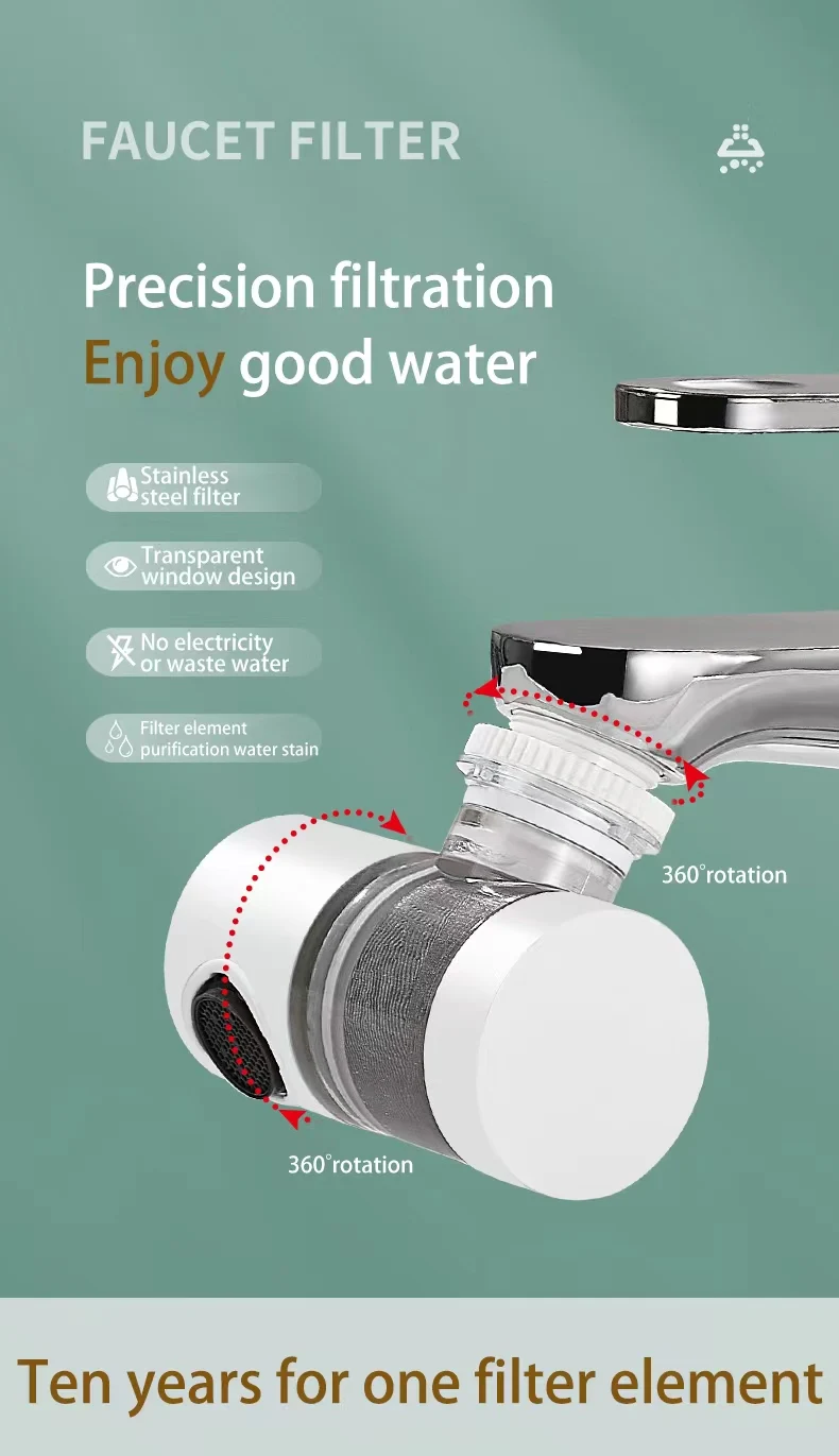316 Stainless Steel Filter Faucet 360 Degree Household Filtration Tap Faucet Water Filter Purifier