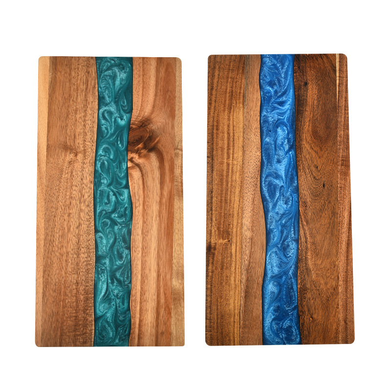 Acacia Wood Resin Splicing Large Charcuterie Board Epoxy Resin Ocean Wave Pattern Cutting Board for
