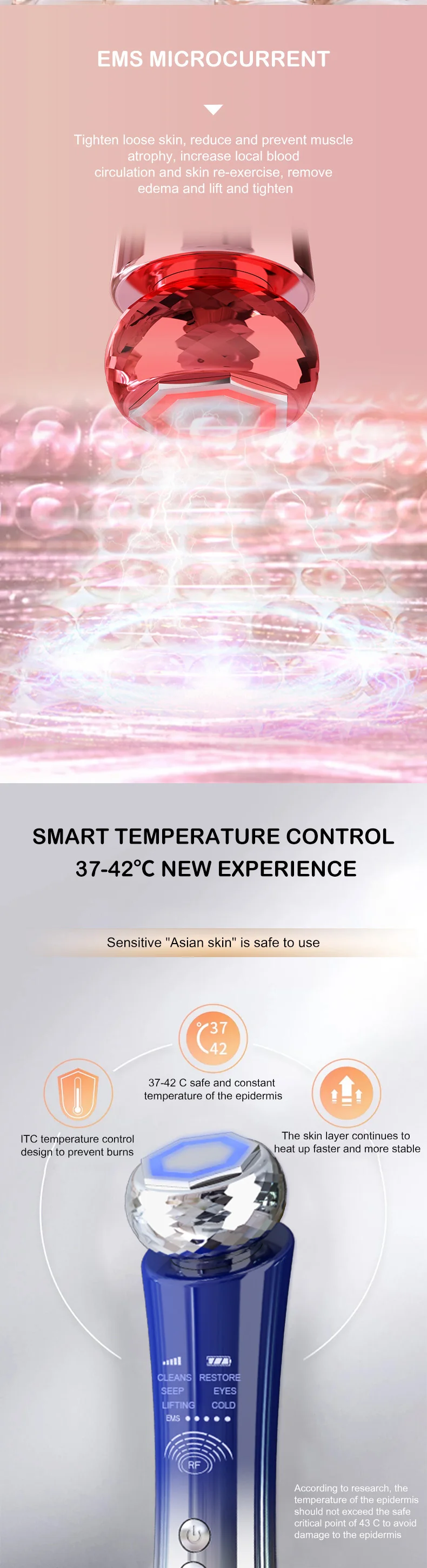 Portable Microcurrent Facial Device Lifting Tighten Wrinkle Removal Skin Care Whitening Handheld Facial Massager