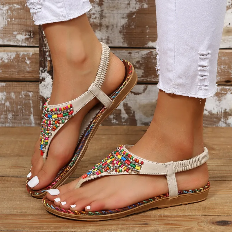 PU Leather Beaded Flat Sandals image 6