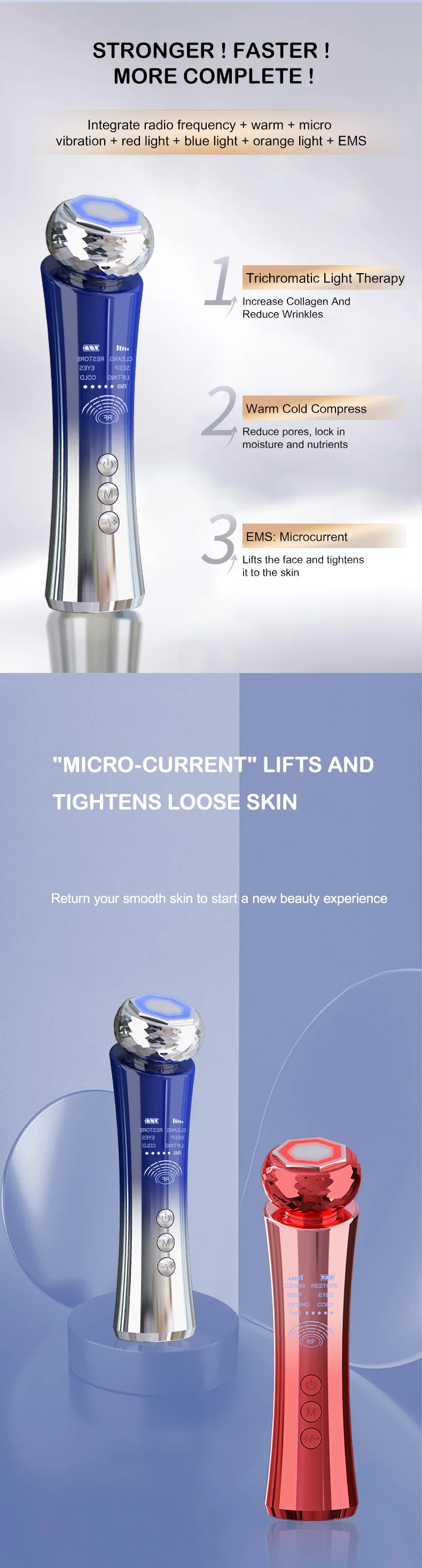 Portable Microcurrent Facial Device Lifting Tighten Wrinkle Removal Skin Care Whitening Handheld Facial Massager