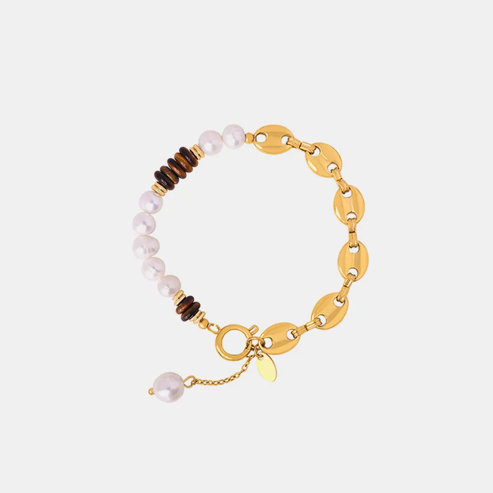 Freshwater Pearl Tiger Eye Stone Pig Nose Bracelet