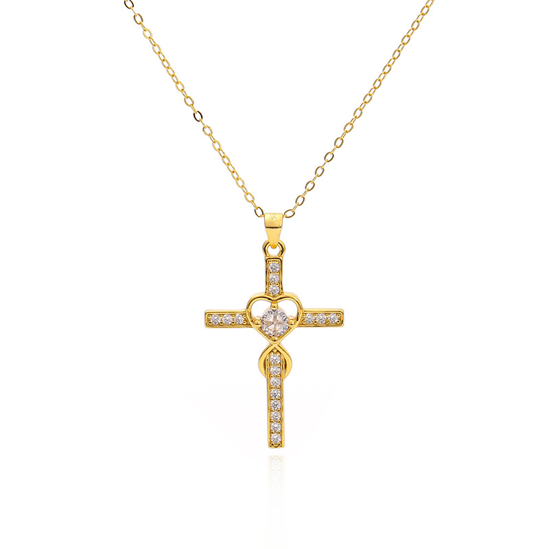 Creative 925 sterling silver heart-shaped cross necklace with fashionable simple and versatile