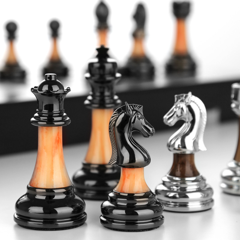 Solid wood folding chessboard imitation jade chess pieces Western chess retro European ornaments