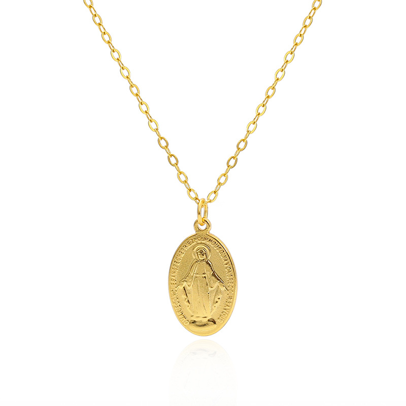 Gilded Virgin Mary necklace for women 925 sterling silver Virgin Mary coin collarbone chain