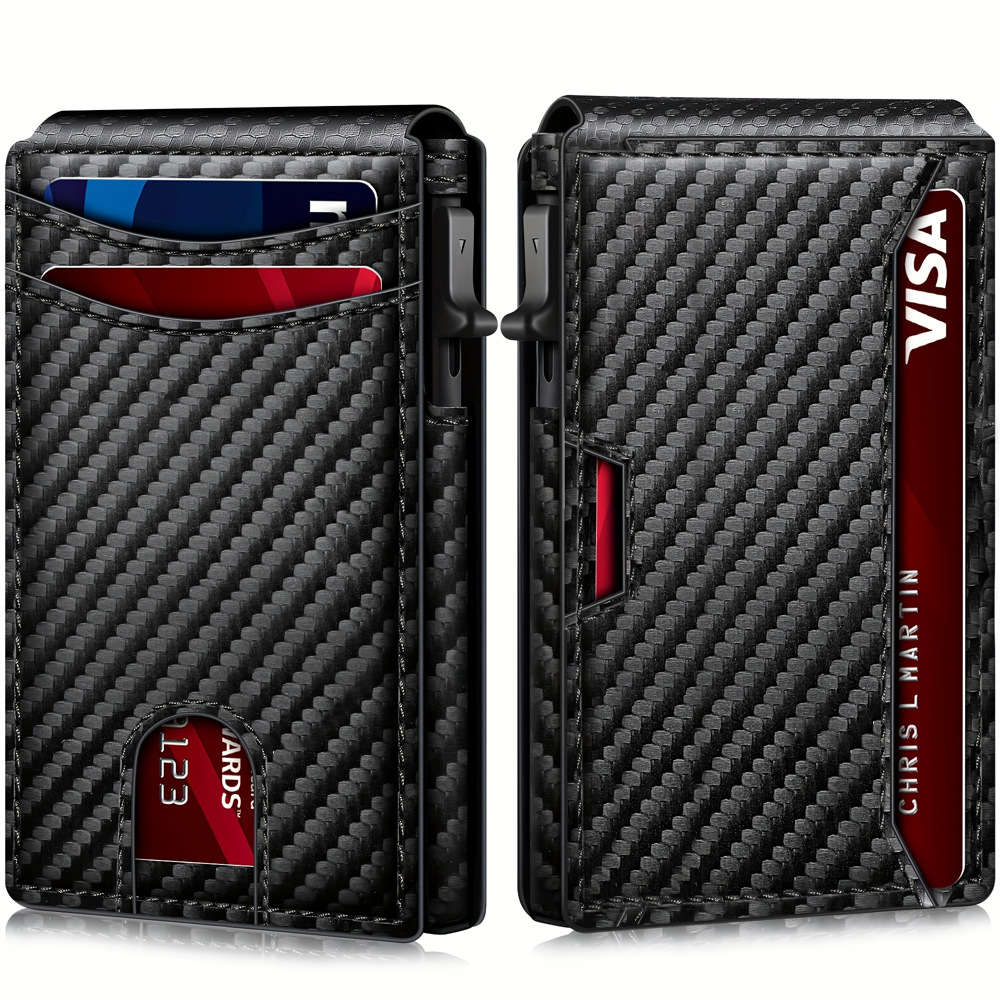 Carbon fiber patterned men's wallet wallet two fold flip card box anti-theft brush magnetic suction