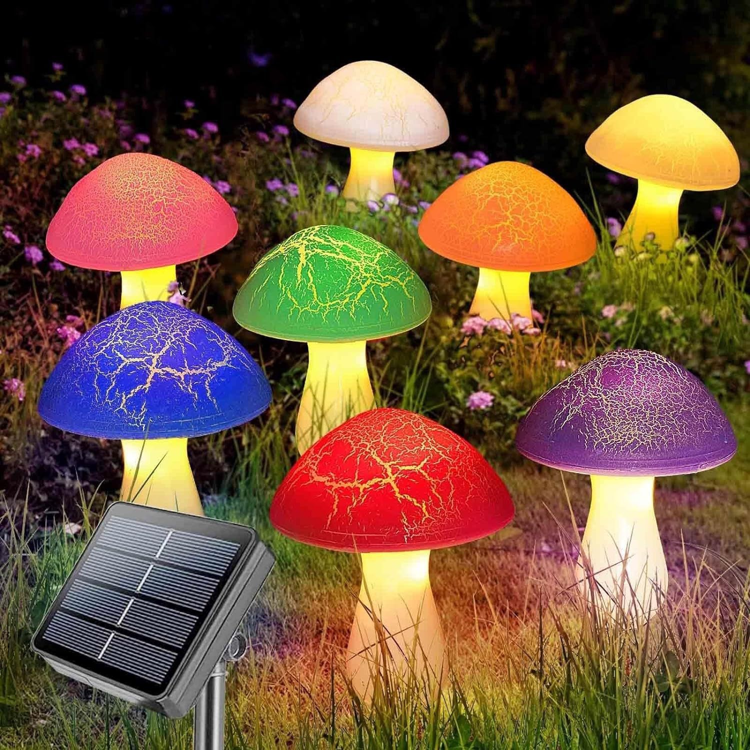 Solar mushroom light lawn LED ground plug light string outdoor waterproof one to eight plant decorative light