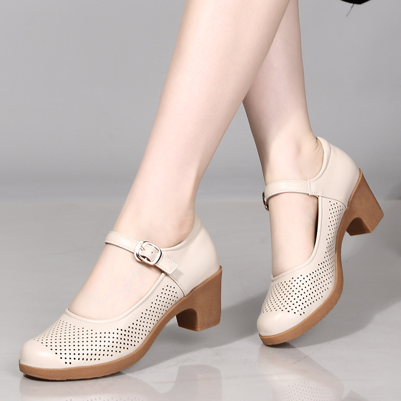Coarse heeled women's shoes work shoes commuting hollow sandals image 6