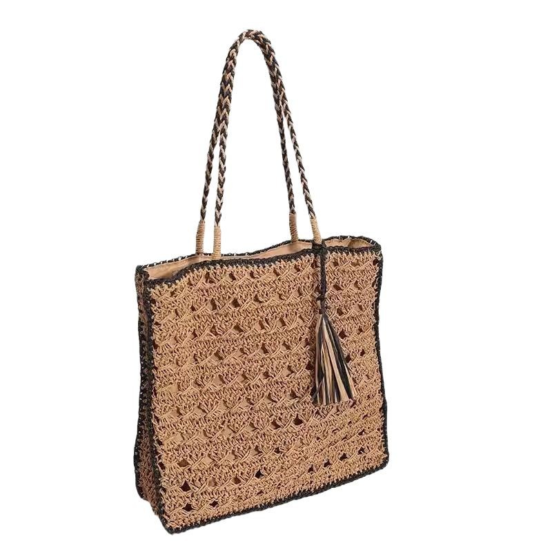 Square tassel single shoulder grass woven bag small fresh hollow handmade grass woven bag women's