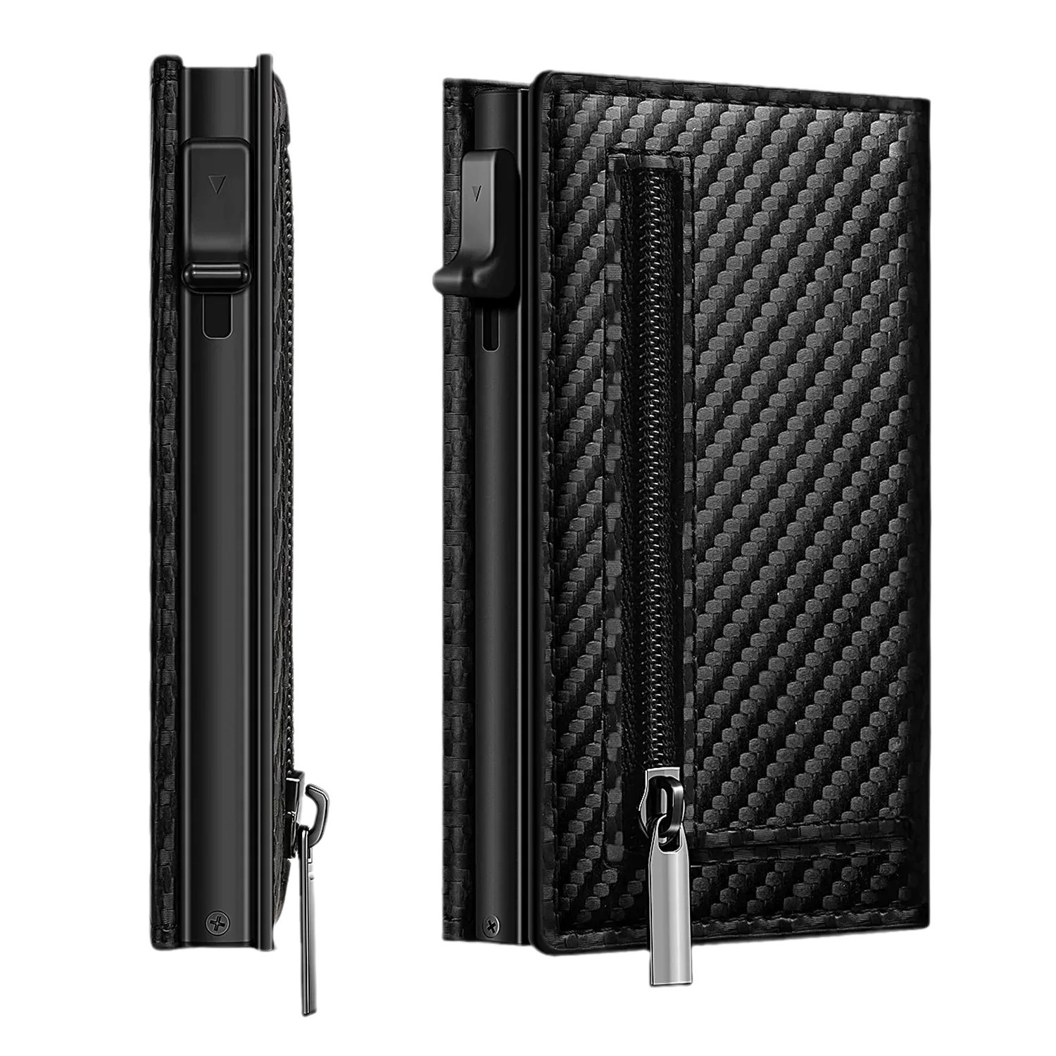 Men's Carbon Fiber Magnetic Card Clip PU Leather RFID Bank Card Bag Large Capacity Clip