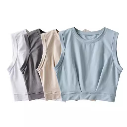 Short crop top with exposed navel and sleeveless loose fitting vest women's high waisted sports