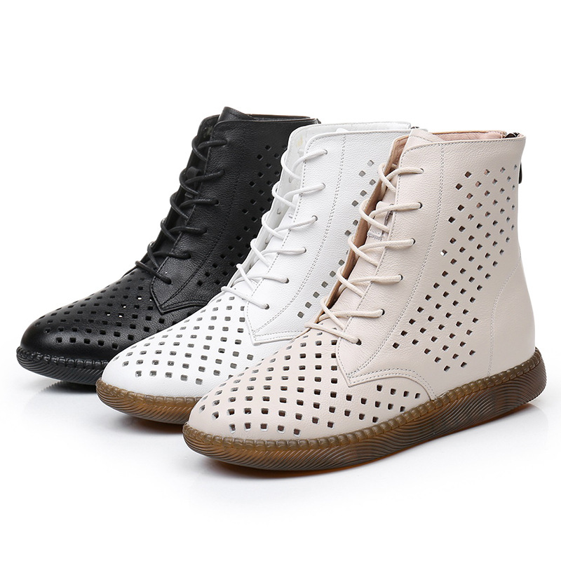 Flat bottomed soft leather perforated boots versatile oversized retro hollowed out Martin boots for