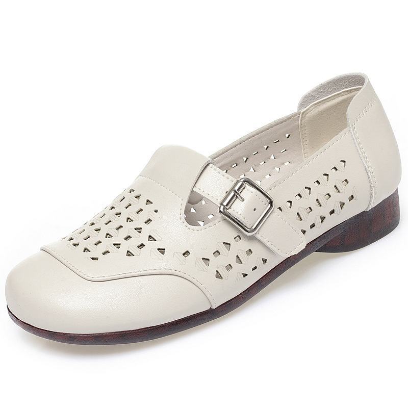 Women's singles leather shoes loafers soft soled soft top perforated sandals image 5