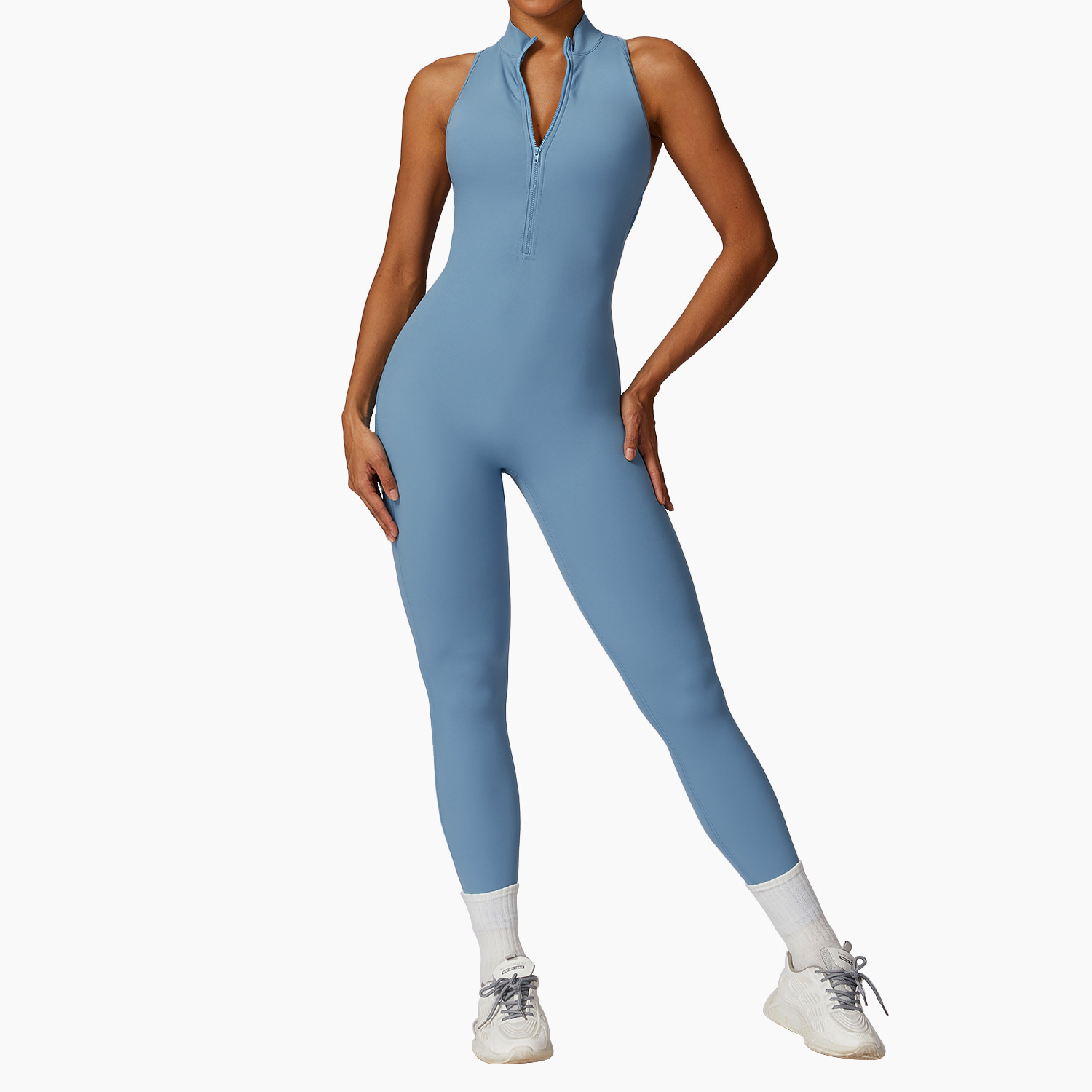 Naked quick zip yoga jumpsuit with beautiful back high-intensity fitness training sports tight