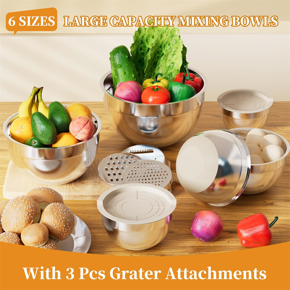 Stainless Steel Mixing Bowl with Lid, Thickened, Multi-functional: Beating, Grating, Stirring