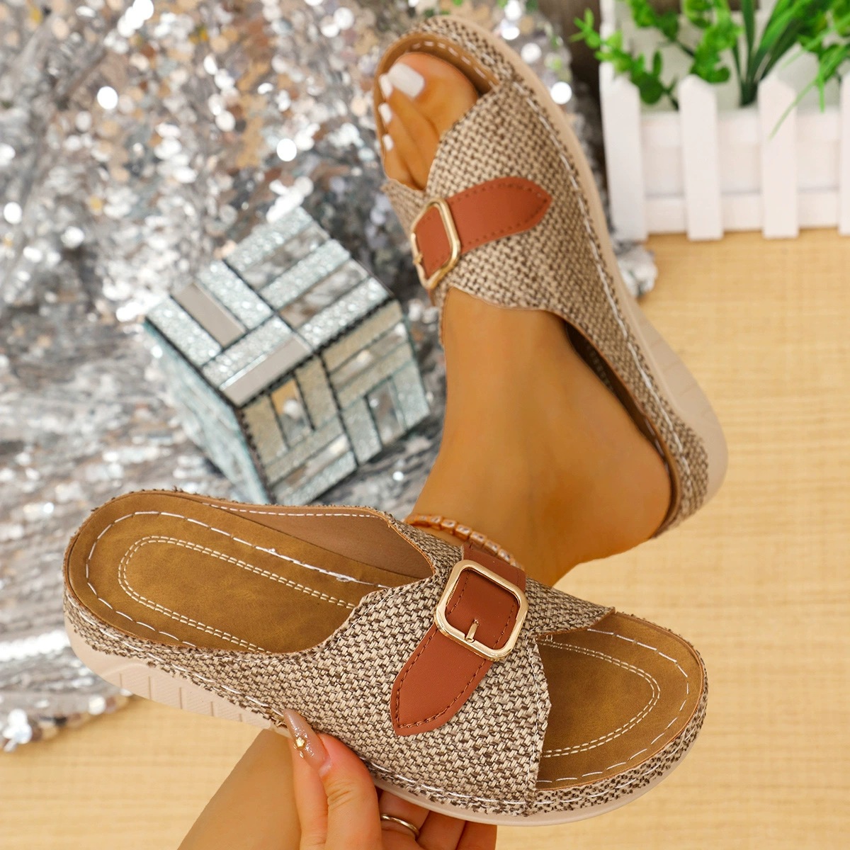 Flat Sandals for Women Summer Color Matching Slip-On Outdoor Casual Export Fish Mouth Sandals