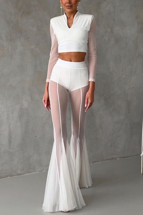 Elastic Fitted Flare Pants Loose Trousers undefined