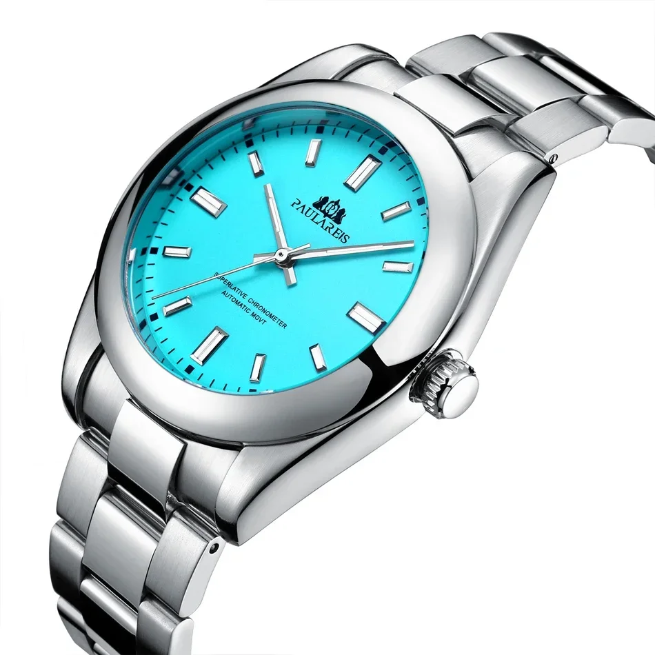 Automatic Watch for Men Mechanical Stainless Steel Luxury Red Yellow Sky Blue Green Colorful Rainbow