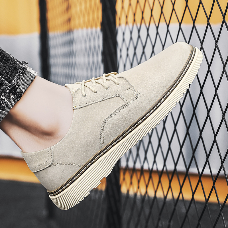 Men's Round Toe Leather Casual Shoes with Front Laces Work Boots Breathable Flat Heel Single Shoes Men's Shoes image 5
