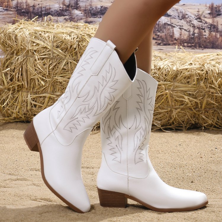 Vintage Tribal Pattern Chunky Heel Ankle Boots for Women with Embroidery Round Toe Martin Boots image 4