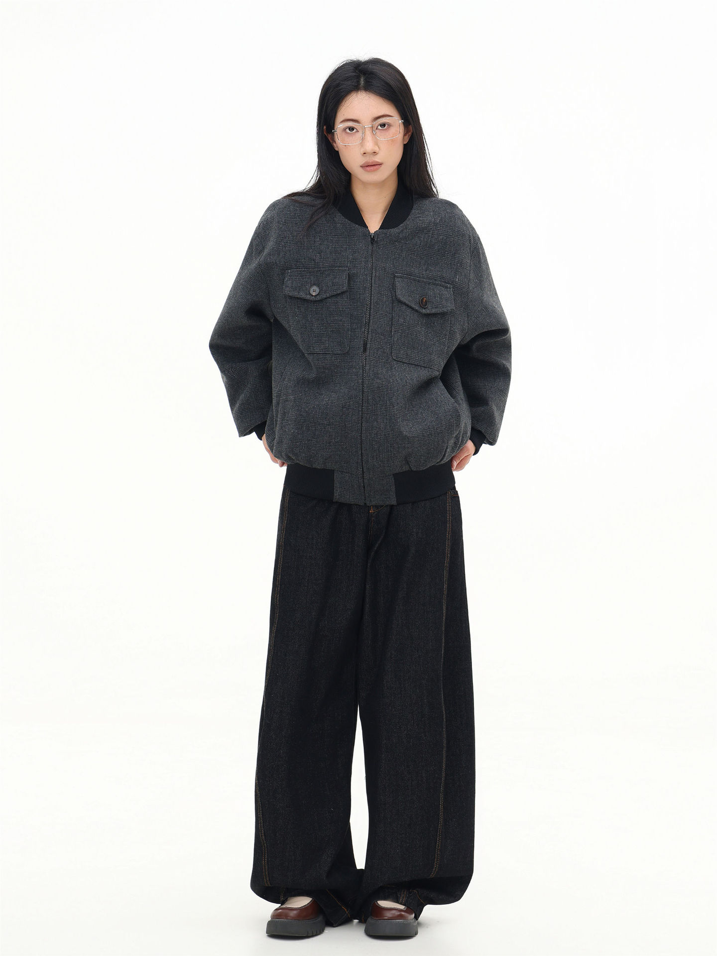Vintage Gray Jacket with Flip Collar - Back View