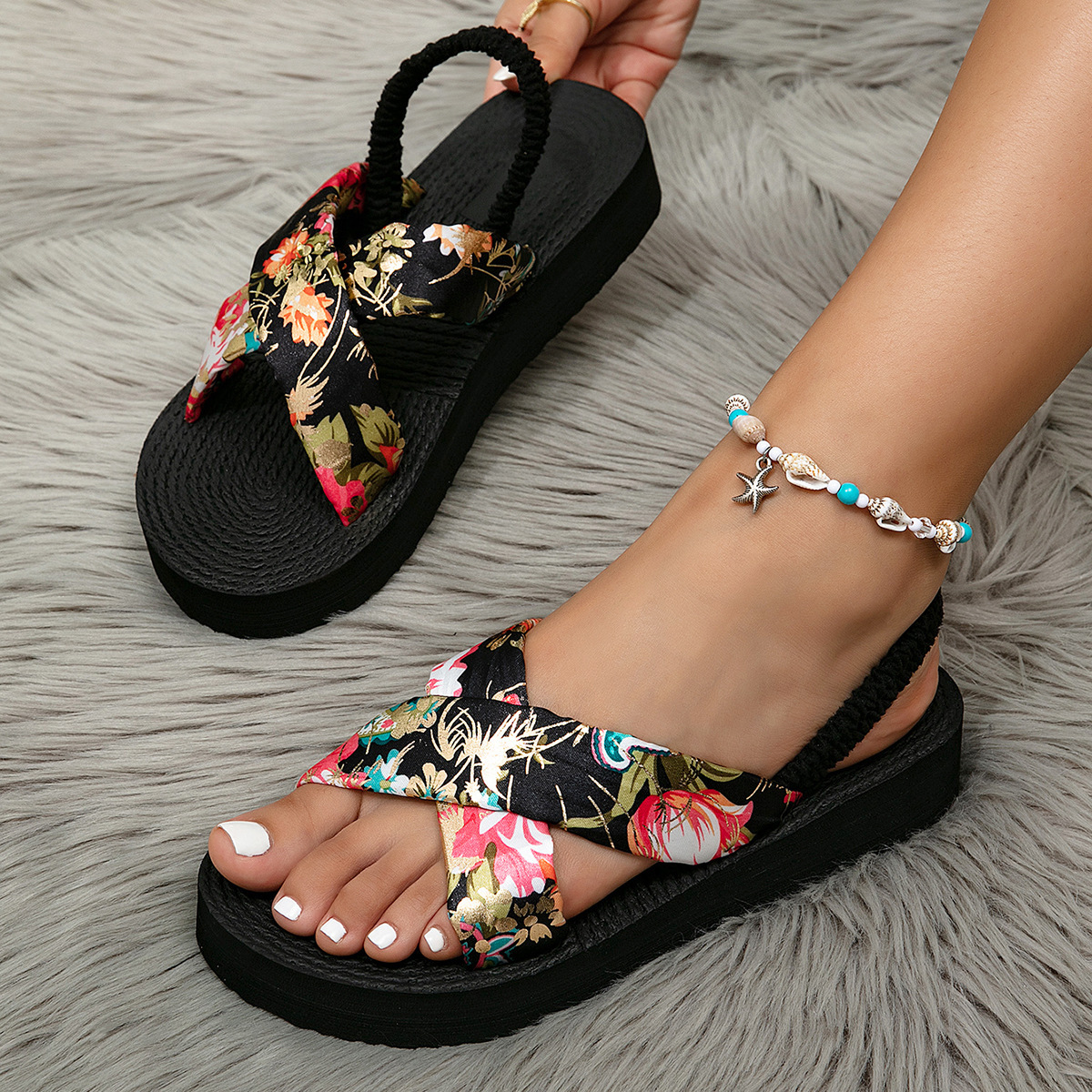 Cross-border European and American Style Women's Sandals Fashionable Outdoor Wear Small Size Height-increasing Flat Heel Thick Sole Sandals Summer image 7