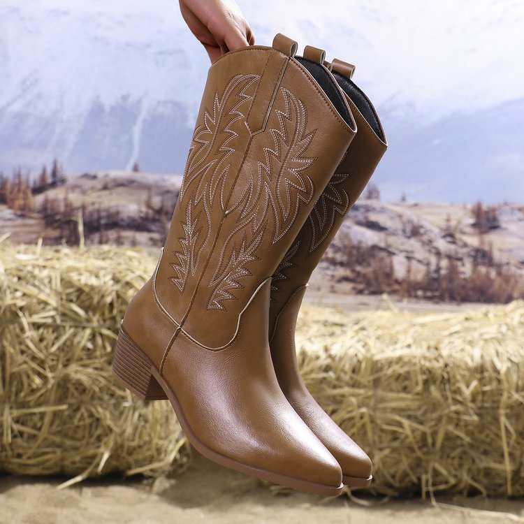 Vintage Tribal Pattern Chunky Heel Ankle Boots for Women with Embroidery Round Toe Martin Boots image 3