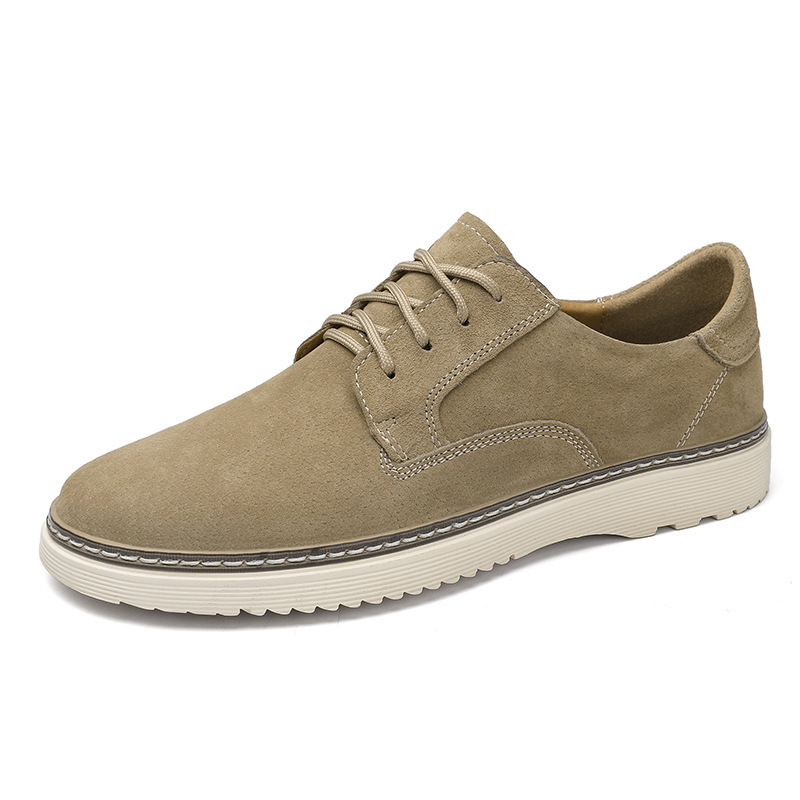 Men's Round Toe Leather Casual Shoes with Front Laces Work Boots Breathable Flat Heel Single Shoes Men's Shoes image 3