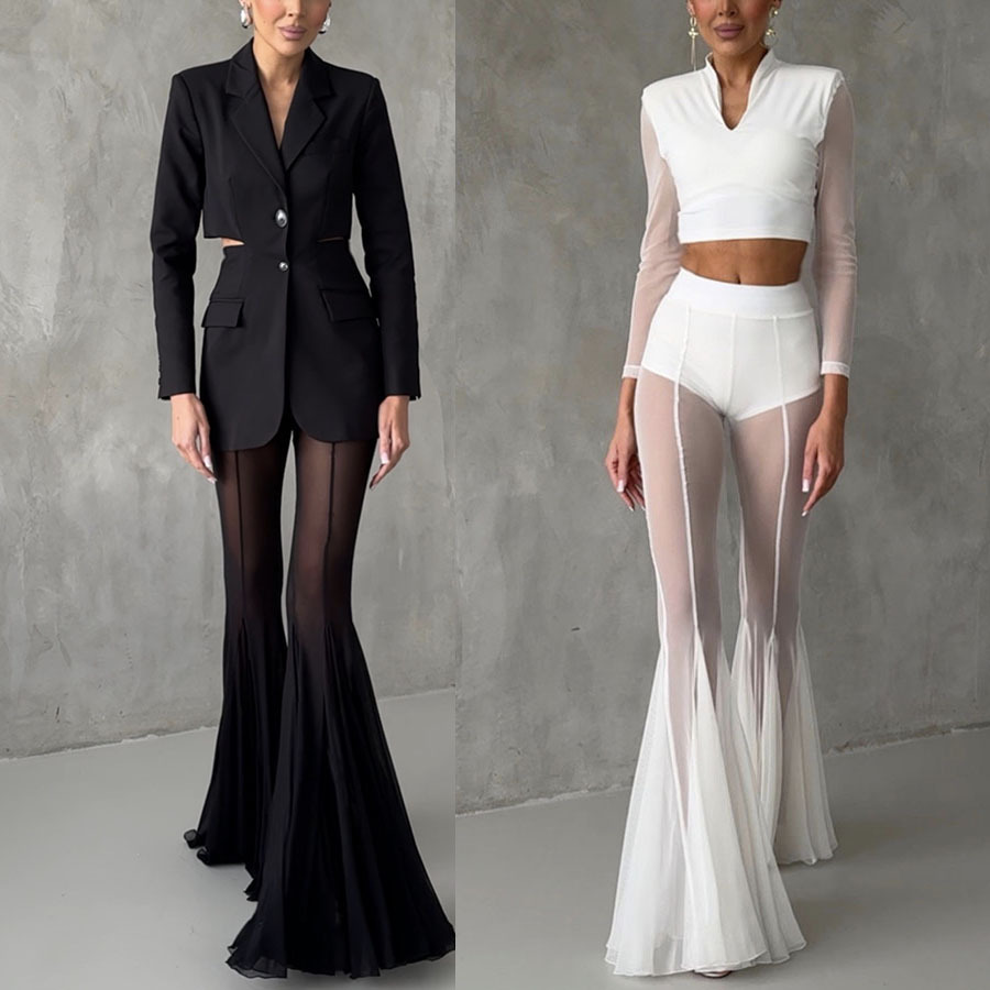 Elastic Fitted Flare Pants Loose Trousers 1